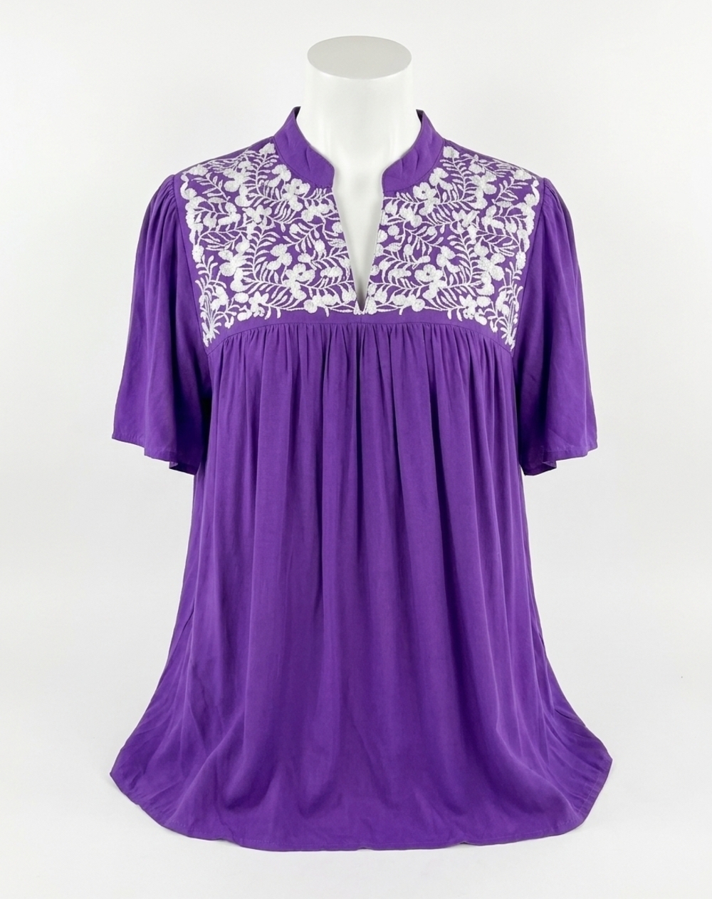 NEW LAYERZ CLOTHING embroidered ruffle collar top in purple
